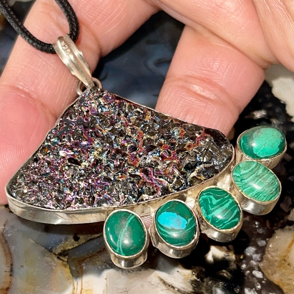 Black Titanium Drusy & Howlite Pendant 2 1/4”